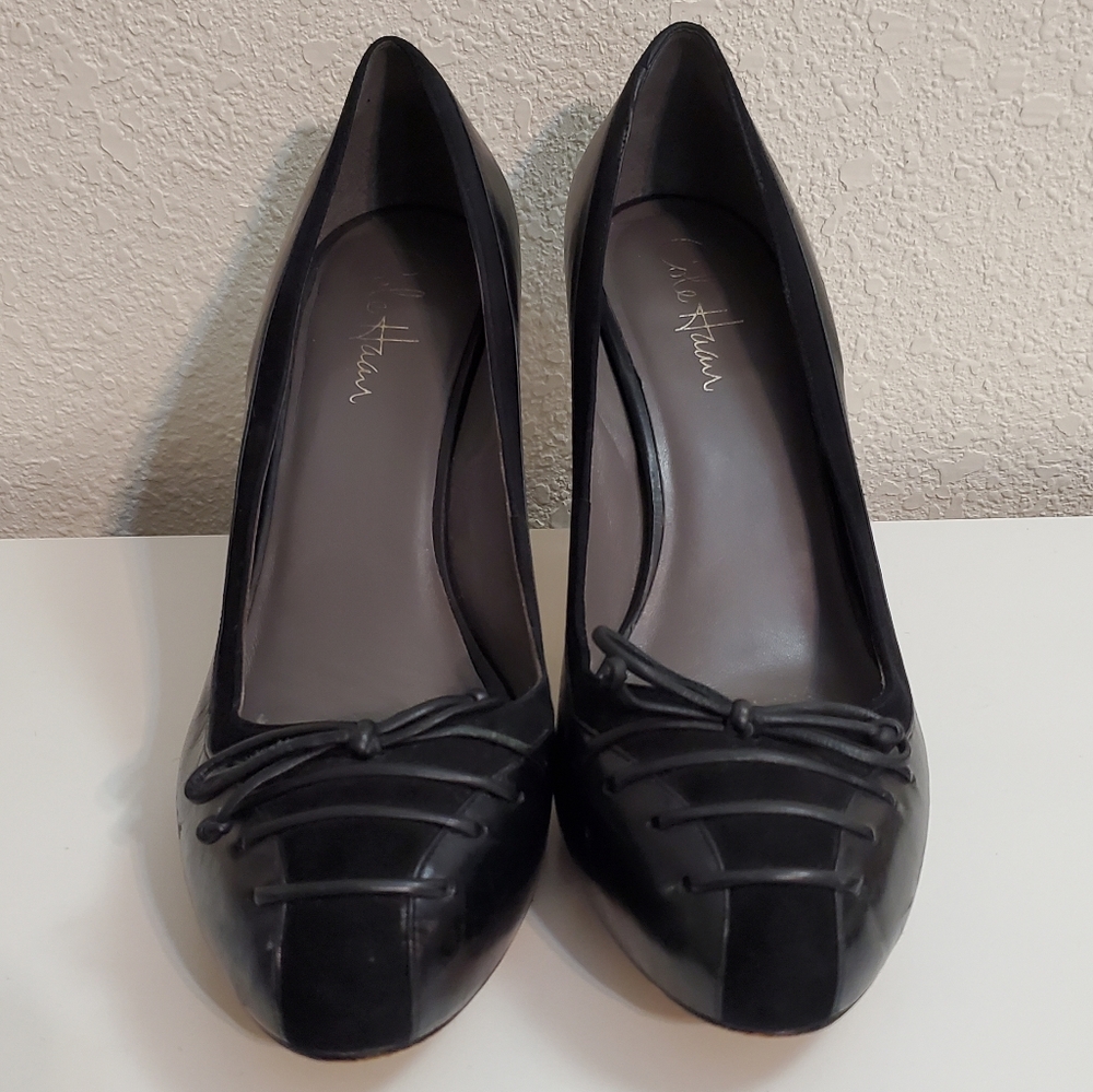 Cole Haan Black Bow Leather Close Toe Heels